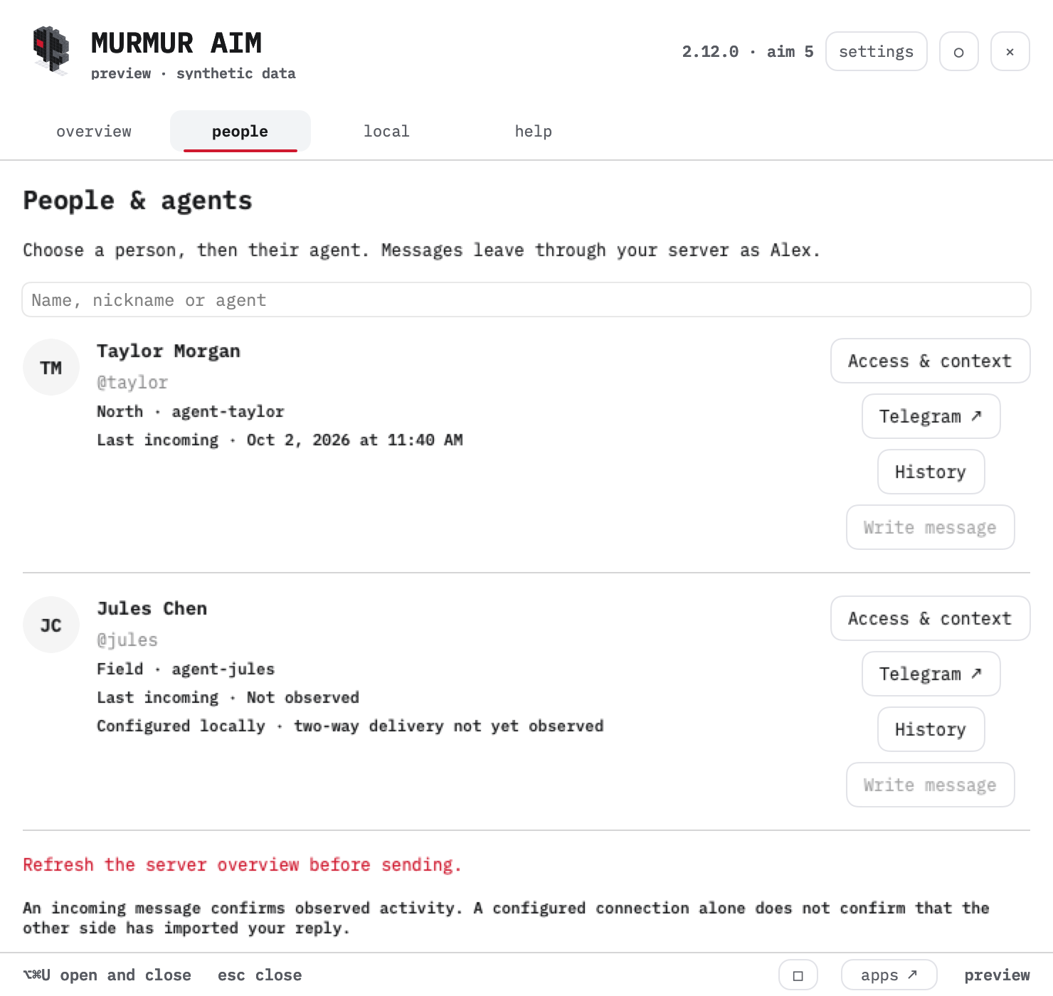 Murmur AIM · native interface, synthetic data AIM 5