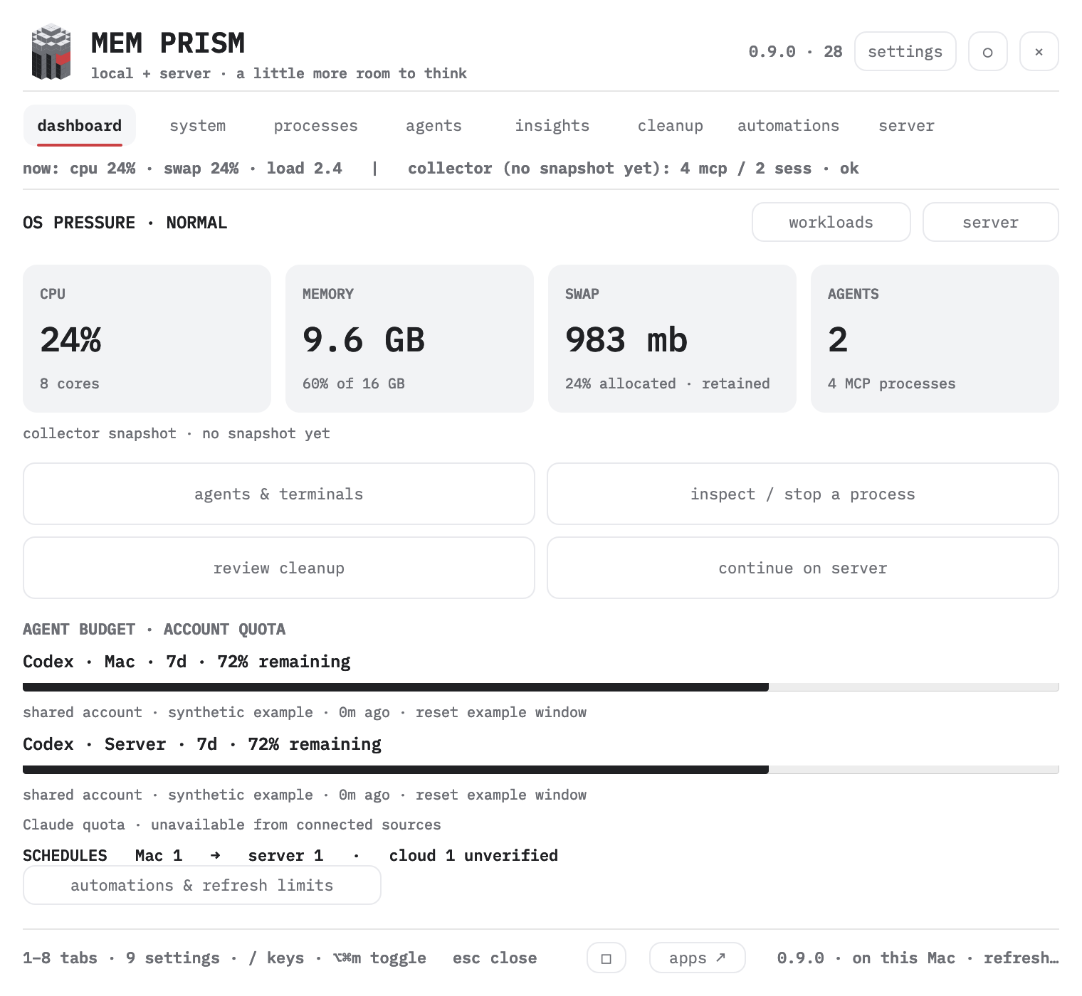 MEM PRISM · native interface, synthetic data 0.9.0