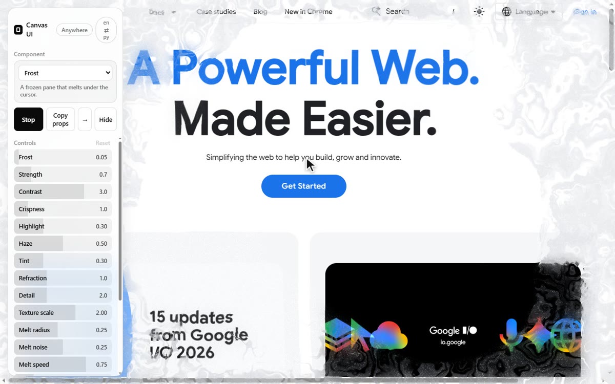Frost effect over developer.chrome.com