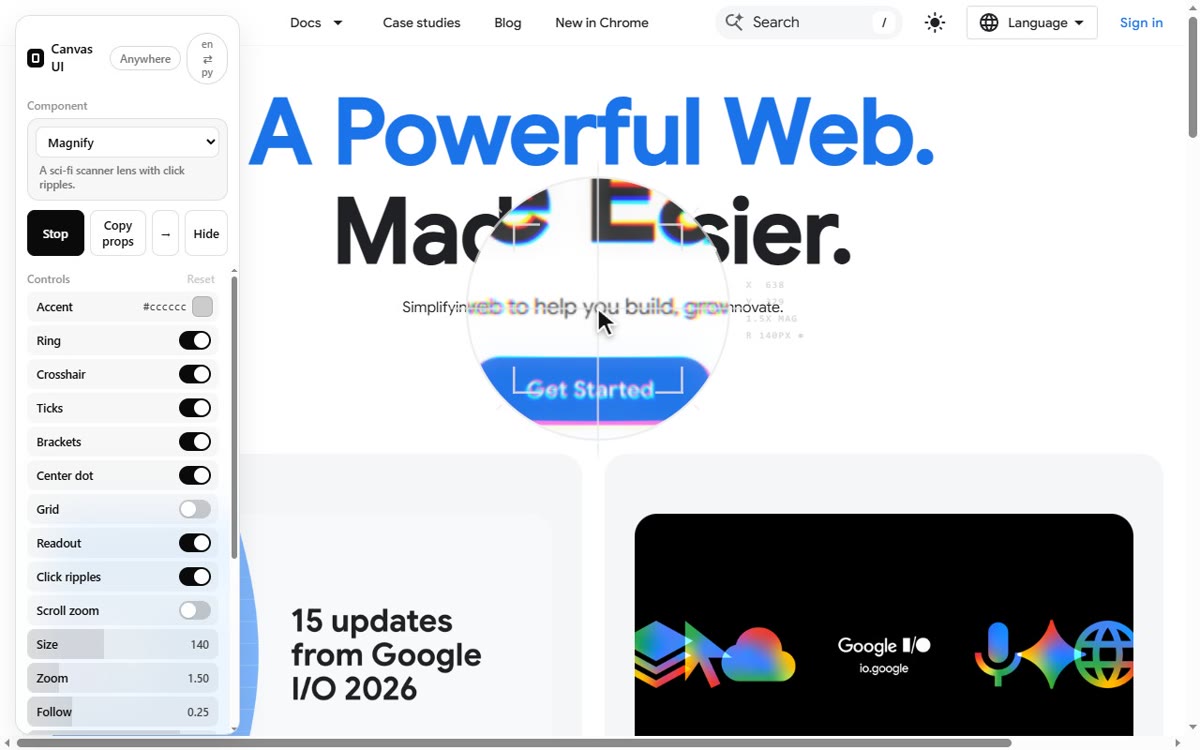 Magnify effect over developer.chrome.com