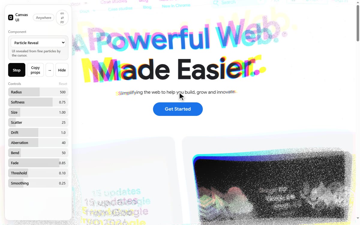 Particle Reveal effect over developer.chrome.com